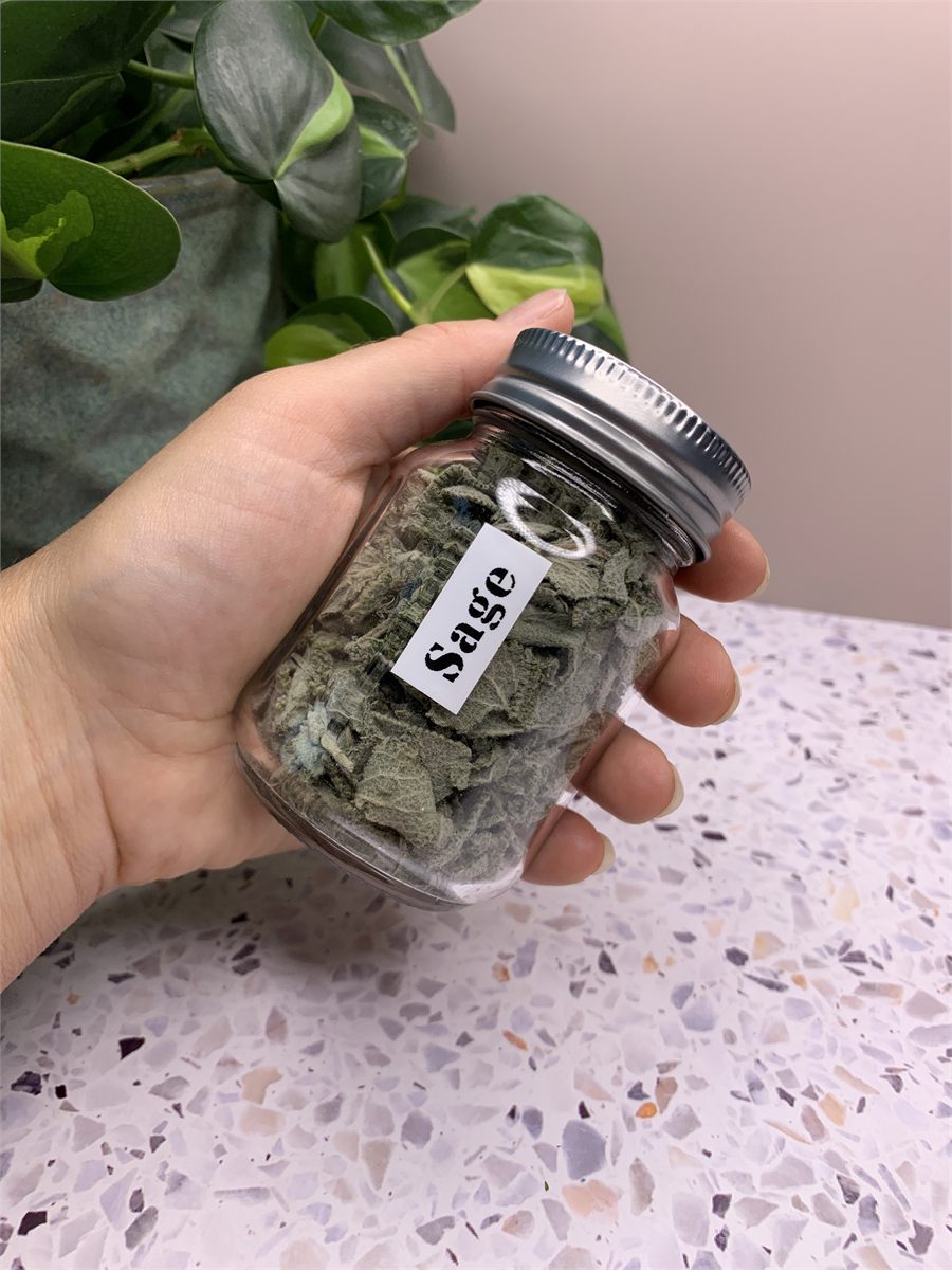 A jar of dried sage.