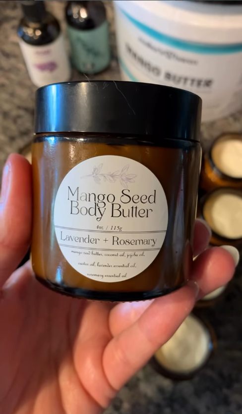 Mango seed body butter with lavender and rosemary.